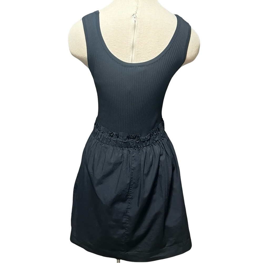 Joie Black Ribbed Knit Poplin Mini Dress Fit & Flare Sleeveless Size M - Picture 4 of 8